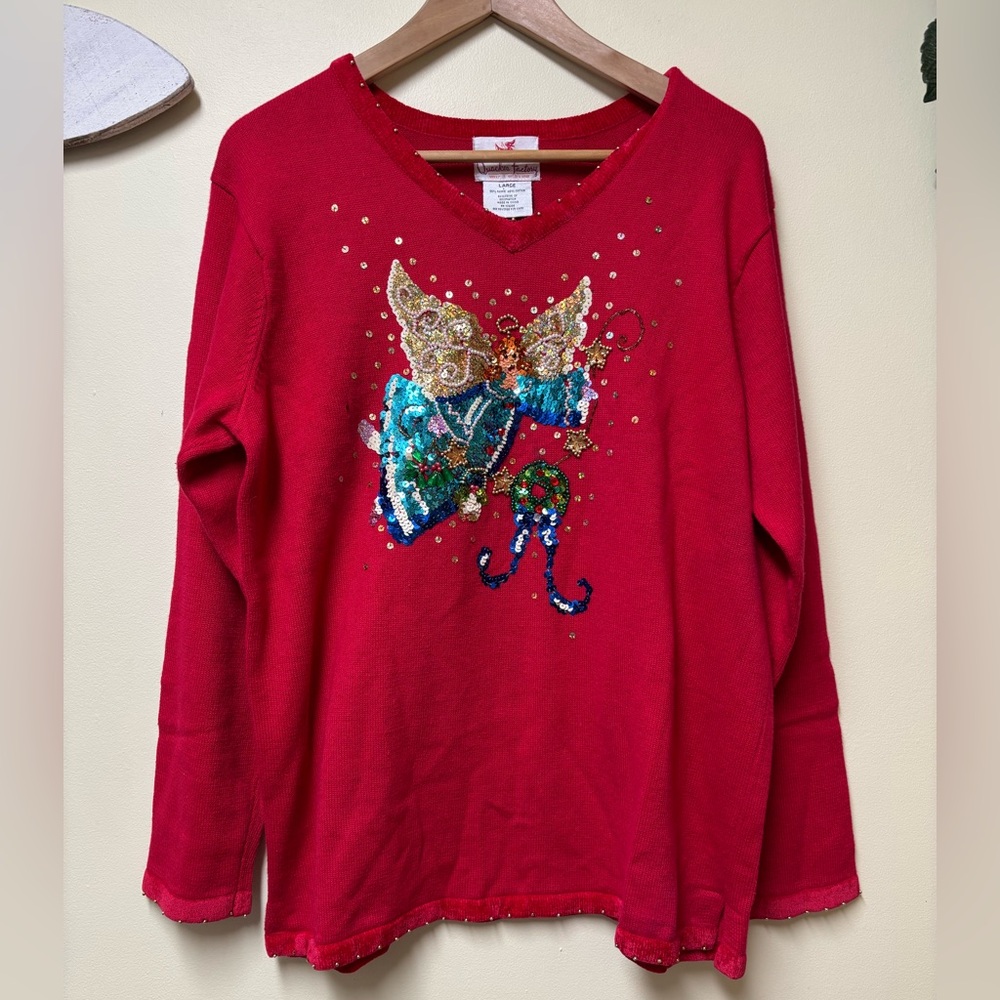 Quacker Factory Angel Christmas Sweater - Beads, Sequins and embroidery - Large